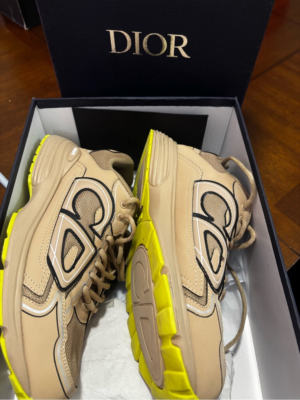 Dior Beige and Neon Yellow Men's Sneakers